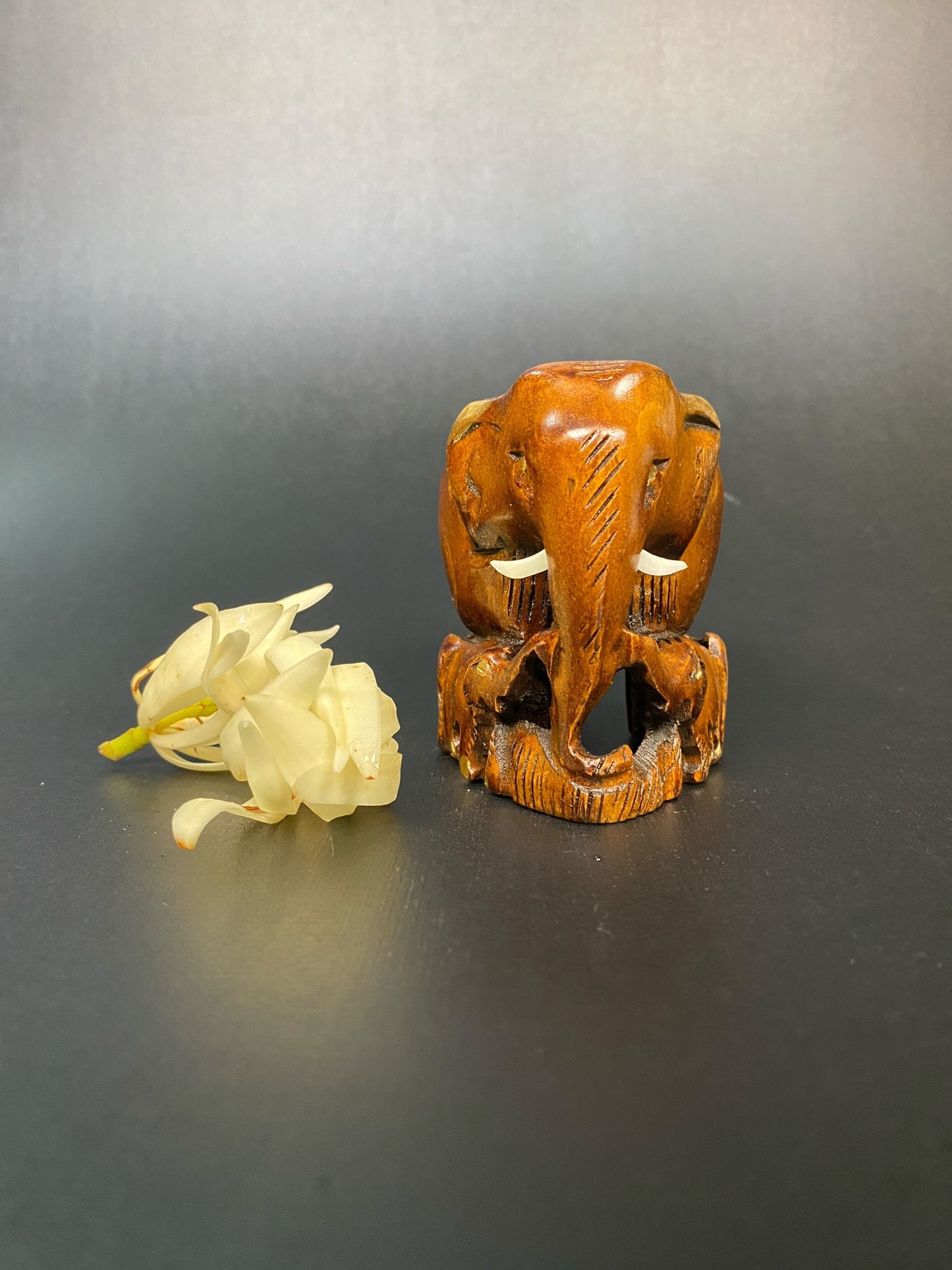 Hand-Carved Elephant Wooden with Baby  Elephant  around