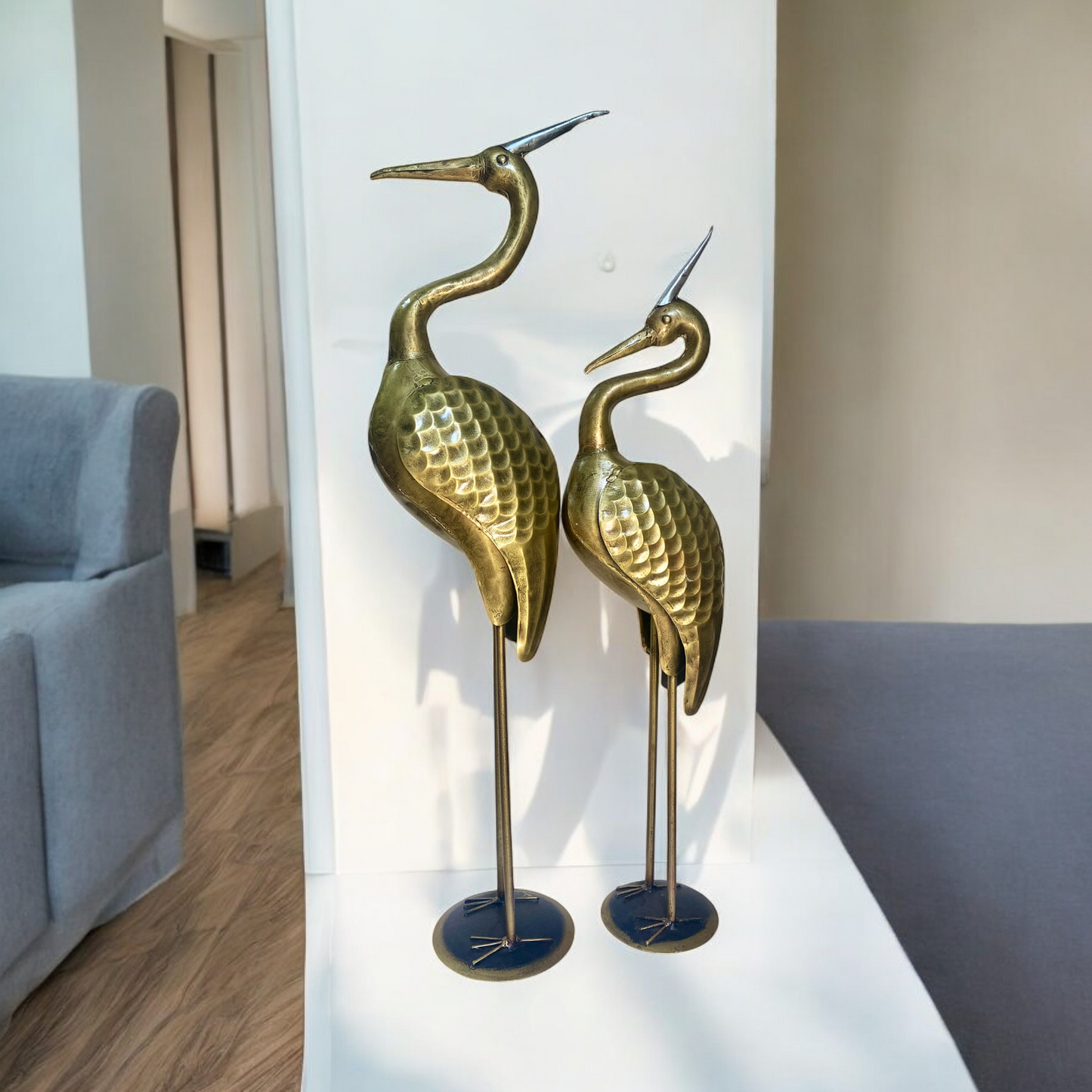 Metal Swan Pair Saras Flamingo Showpiece Brass Finish Statue