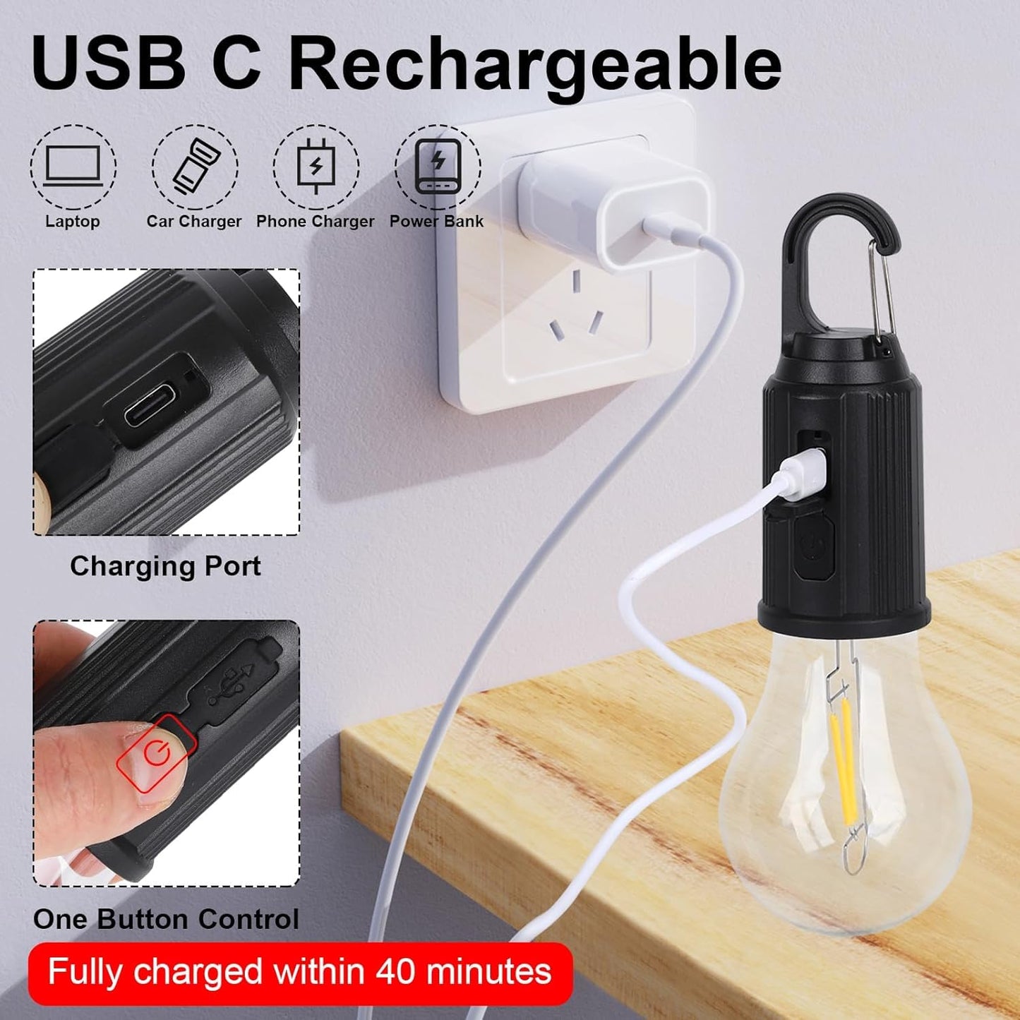 Rechargeable Camping Hanging Bulb Light