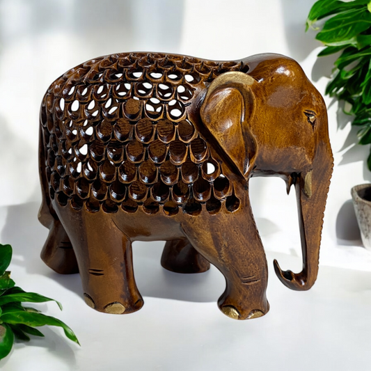 Craft Wooden Elephant Undercut with Carved Big size