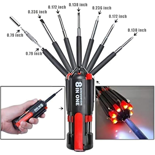 8 in 1 Multi-Function Screwdriver Kit with LED Portable Torch