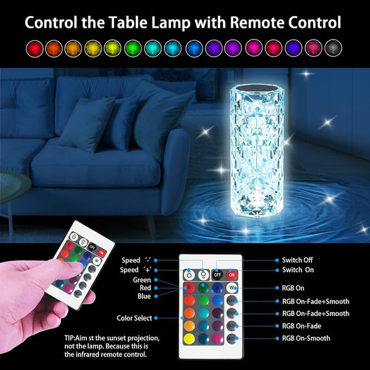 Crystal Lamp 16 Color  LED Rechargeable Touch with Remote Control